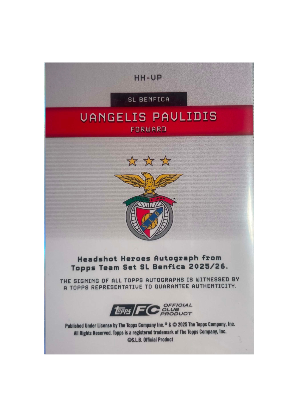 2025-26 Topps Benfica Team Set - Vangelis Pavlidis Auto /99